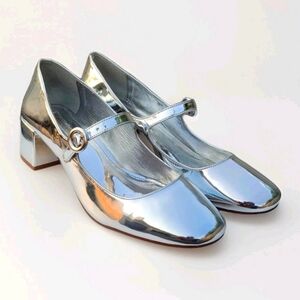 LARROUDÉ Blair Block Pump In Silver Specchio size 9.5 Larroude
